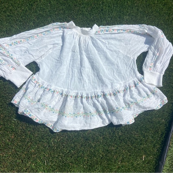 ByTimo Embroidered 100% Cotton Voile Smocked Lattice Lace Peasant Top Sz S - Picture 8 of 9